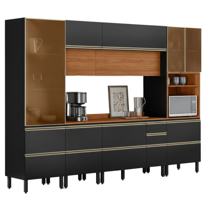 Cozinha Modulada 6 Pecas 310 cm MDF DP3102 Nogueira Carbono Prime Demartez