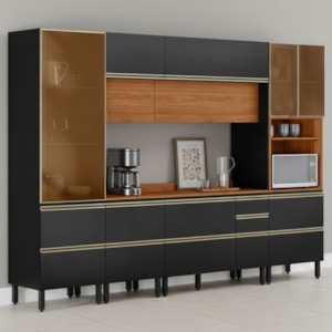 Cozinha Modulada 6 Pecas 310 cm MDF DP3102 Nogueira Carbono Prime Demartez