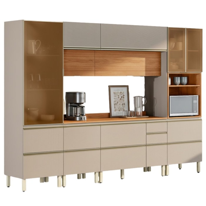 Cozinha Modulada 6 Pecas 310 cm MDF DP3102 Nogueira Nude Prime Demartez