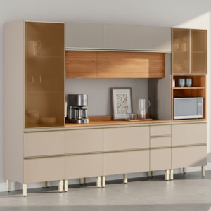 Cozinha Modulada 6 Pecas 310 cm MDF DP3102 Nogueira Nude Prime Demartez