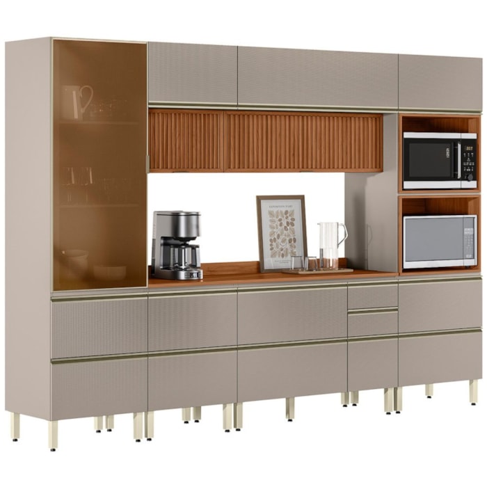 Cozinha Modulada 6 Pecas 310 cm Ripado DP3101 Nogueira Nude Prime Demartez