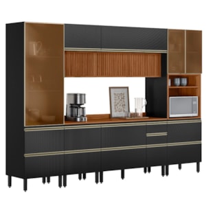 Cozinha Modulada 6 Pecas 310 cm Ripado DP3102 Nogueira Carbono Prime Demartez