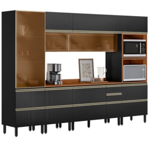 Cozinha Modulada 6 Pecas 310 cm Vidro DP3101 Nogueira Carbono Prime Demartez