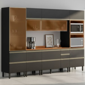 Cozinha Modulada 6 Pecas 310 cm Vidro DP3101 Nogueira Carbono Prime Demartez