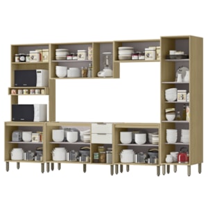 Cozinha Modulada 6 Pecas 319 cm MDP GLOR Castanho Off White MXM