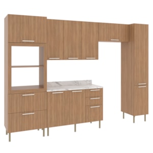 Cozinha Modulada 6 Pecas 320 cm MDP Freijo Marmore Branco Tecno Mobili