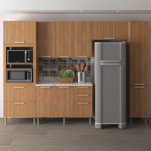 Cozinha Modulada 6 Pecas 320 cm MDP Freijo Marmore Branco Tecno Mobili