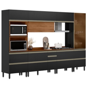 Cozinha Modulada 6 Pecas 330 cm MDF DP3301 Nogueira Carbono Prime Demartez