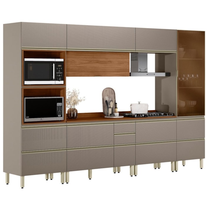 Cozinha Modulada 6 Pecas 330 cm MDF DP3301 Nogueira Nude Prime Demartez