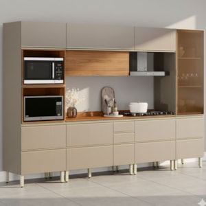 Cozinha Modulada 6 Pecas 330 cm MDF DP3301 Nogueira Nude Prime Demartez