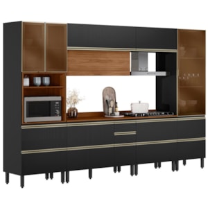 Cozinha Modulada 6 Pecas 330 cm MDF DP3302 Nogueira Carbono Prime Demartez