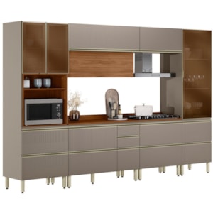 Cozinha Modulada 6 Pecas 330 cm MDF DP3302 Nogueira Nude Prime Demartez