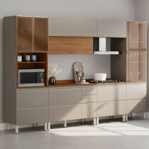 Cozinha Modulada 6 Pecas 330 cm MDF DP3302 Nogueira Nude Prime Demartez