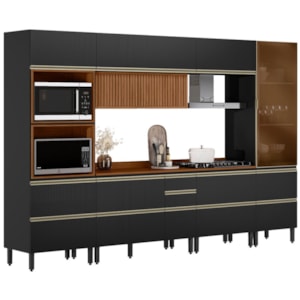 Cozinha Modulada 6 Pecas 330 cm Ripado DP3301 Nogueira Carbono Prime Demartez