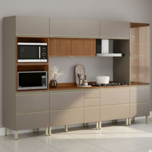 Cozinha Modulada 6 Pecas 330 cm Ripado DP3301 Nogueira Nude Prime Demartez
