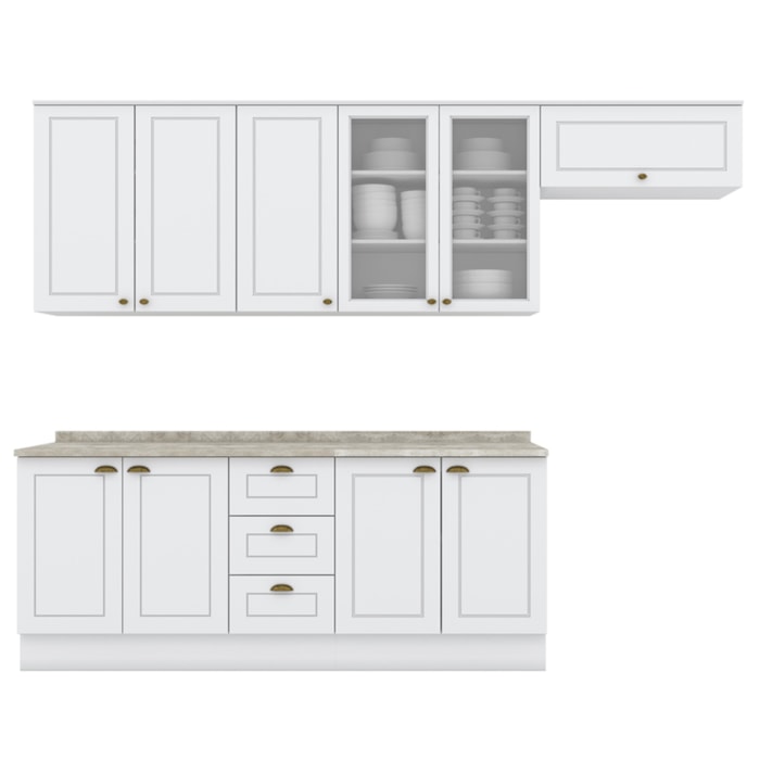 Cozinha Modulada 7 Pecas 280 cm CE791 Americana Branco Calcare Henn