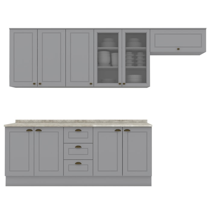 Cozinha Modulada 7 Pecas 280 cm CE791 Americana Cinza Calcare Henn