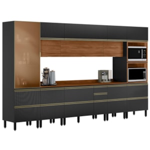 Cozinha Modulada 8 Pecas 370 cm MDF DP3701 Nogueira Carbono Prime Demartez