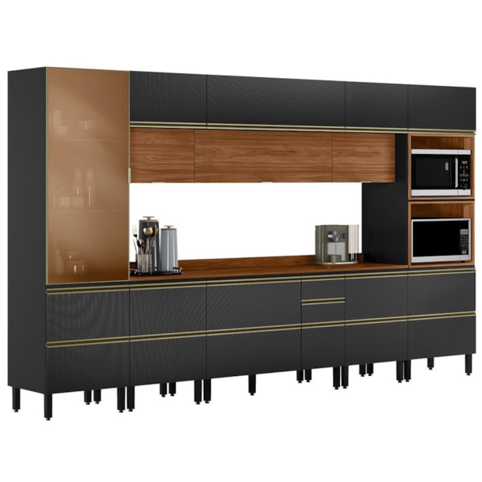 Cozinha Modulada 8 Pecas 370 cm MDF DP3701 Nogueira Carbono Prime Demartez