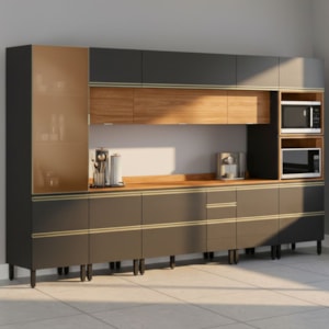 Cozinha Modulada 8 Pecas 370 cm MDF DP3701 Nogueira Carbono Prime Demartez