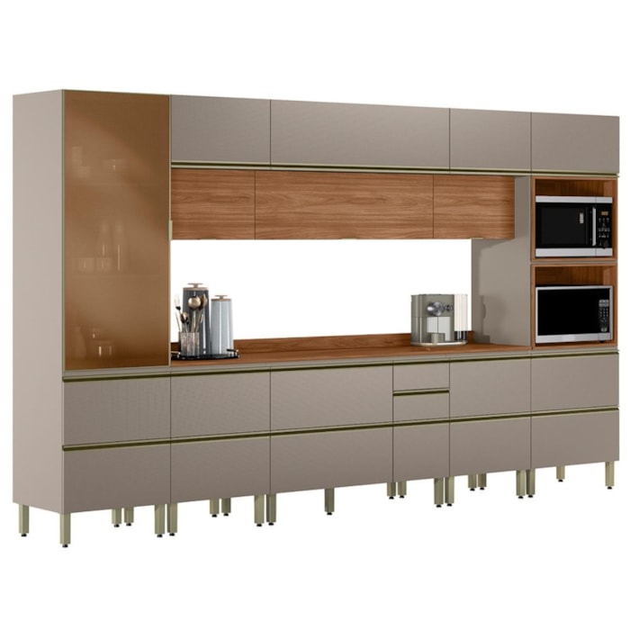 Cozinha Modulada 8 Pecas 370 cm MDF DP3701 Nogueira Nude Prime Demartez