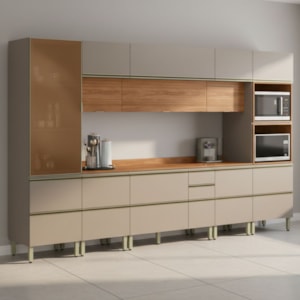 Cozinha Modulada 8 Pecas 370 cm MDF DP3701 Nogueira Nude Prime Demartez