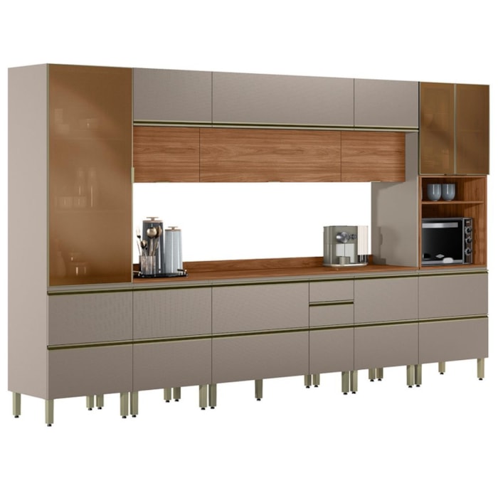 Cozinha Modulada 8 Pecas 370 cm MDF DP3702 Nogueira Nude Prime Demartez