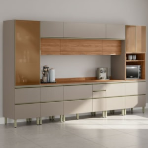 Cozinha Modulada 8 Pecas 370 cm MDF DP3702 Nogueira Nude Prime Demartez