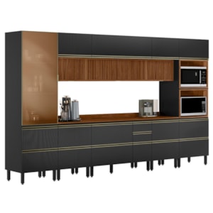 Cozinha Modulada 8 Pecas 370 cm Ripado DP3701 Nogueira Carbono Prime Demartez