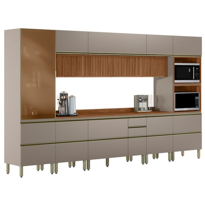 Cozinha Modulada 8 Pecas 370 cm Ripado DP3701 Nogueira Nude Prime Demartez
