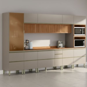 Cozinha Modulada 8 Pecas 370 cm Ripado DP3701 Nogueira Nude Prime Demartez