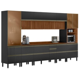 Cozinha Modulada 8 Pecas 370 cm Ripado DP3702 Nogueira Carbono Prime Demartez