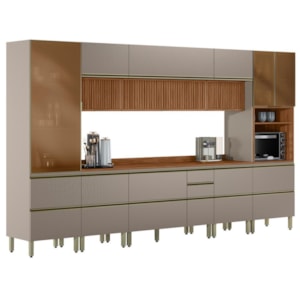 Cozinha Modulada 8 Pecas 370 cm Ripado DP3702 Nogueira Nude Prime Demartez