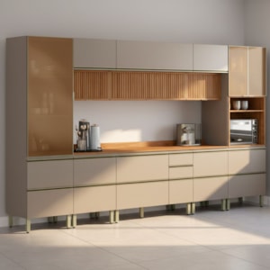 Cozinha Modulada 8 Pecas 370 cm Ripado DP3702 Nogueira Nude Prime Demartez