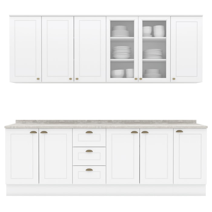 Cozinha Modulada 9 Pecas 240 cm CE856 Americana Branco Calcare Henn