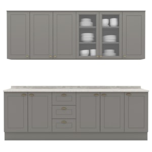 Cozinha Modulada 9 Pecas 240 cm CE856 Americana Cinza Calcare Henn