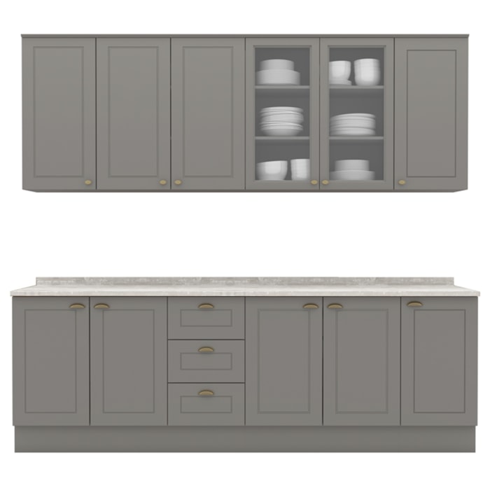 Cozinha Modulada 9 Pecas 240 cm CE856 Americana Cinza Calcare Henn
