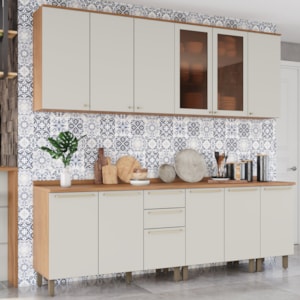 Cozinha Modulada 9 Pecas 240 cm Requinte Nature Areia Henn