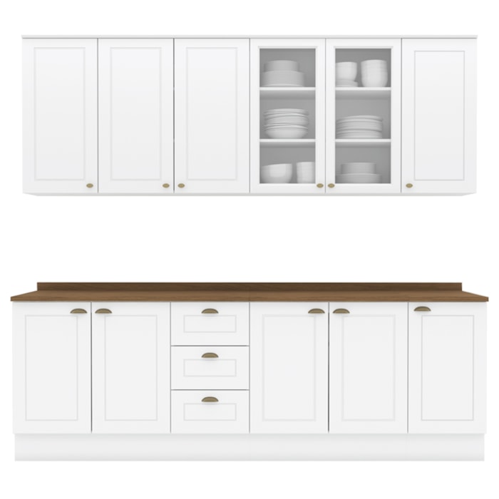 Cozinha Modulada 9 Pecas 240cm CE856 Americana Branco Nature Henn