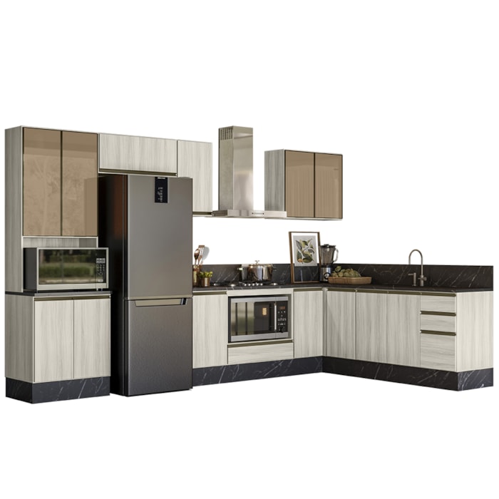 Cozinha Modulada 9 Peças MDF Kali Bianco Toq Bianco Toq Nicioli