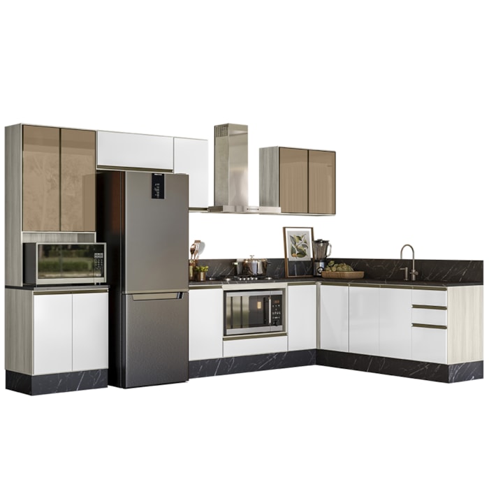 Cozinha Modulada 9 Peças MDF Kali Bianco Toq Branco Uv Nicioli