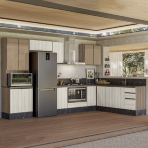 Cozinha Modulada 9 Peças MDF Kali Carvalho Toq Bianco Toq Nicioli