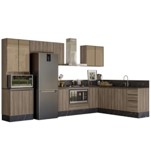 Cozinha Modulada 9 Peças MDF Kali Carvalho Toq Carvalho Toq Nicioli