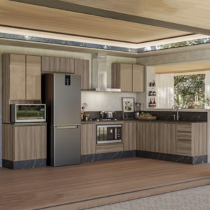 Cozinha Modulada 9 Peças MDF Kali Carvalho Toq Carvalho Toq Nicioli