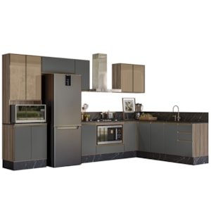 Cozinha Modulada 9 Peças MDF Kali Carvalho Toq Chumbo Nicioli