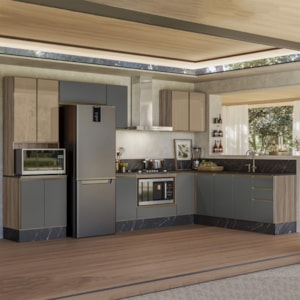 Cozinha Modulada 9 Peças MDF Kali Carvalho Toq Chumbo Nicioli