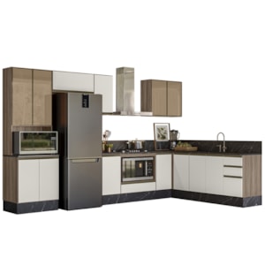 Cozinha Modulada 9 Peças MDF Kali Carvalho Toq Off White Cetim Nicioli