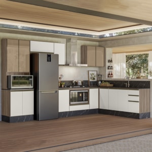 Cozinha Modulada 9 Peças MDF Kali Carvalho Toq Off White Cetim Nicioli