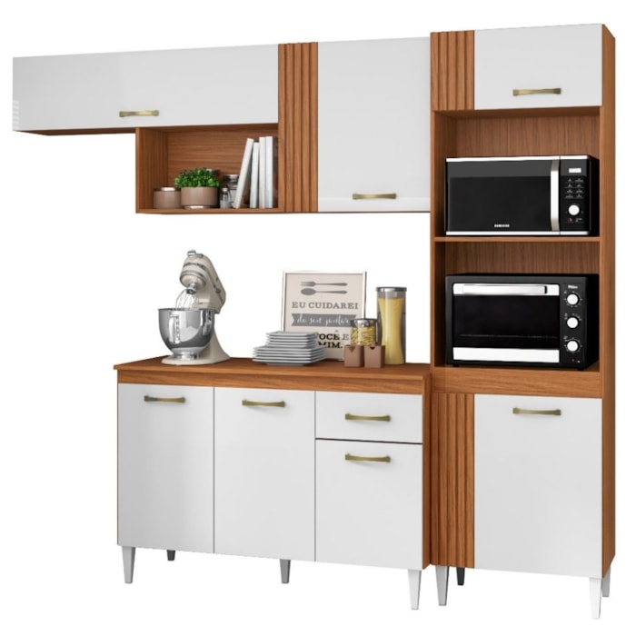 Cozinha Modulada Balcao Com Tampo 240 cm Vitoria Cinamomo Branco ARMoveis