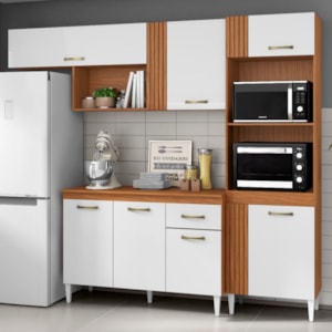 Cozinha Modulada Balcao Com Tampo 240 cm Vitoria Cinamomo Branco ARMoveis